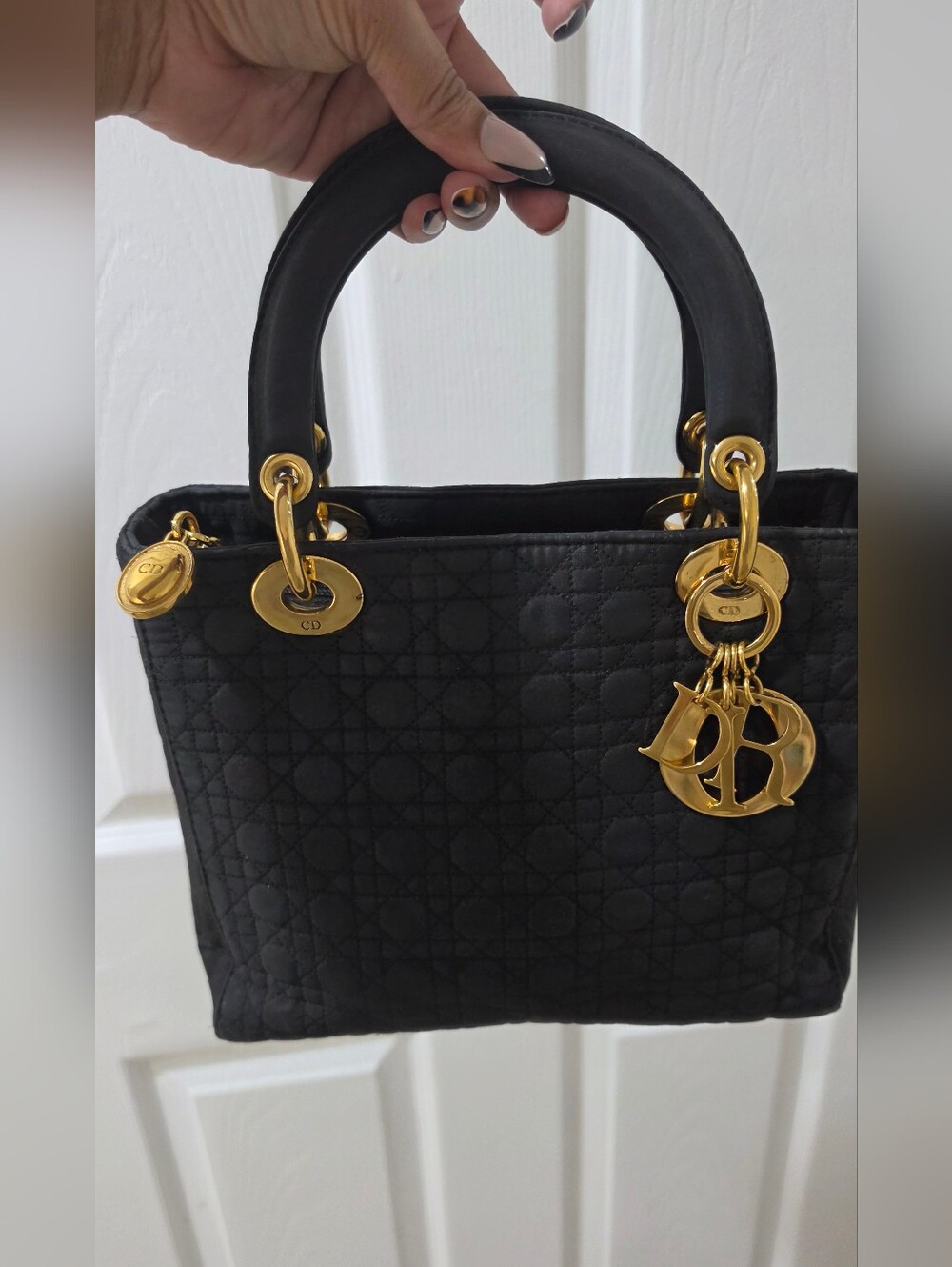 Lady Dior Black Quilted Tote with Gold Hardware